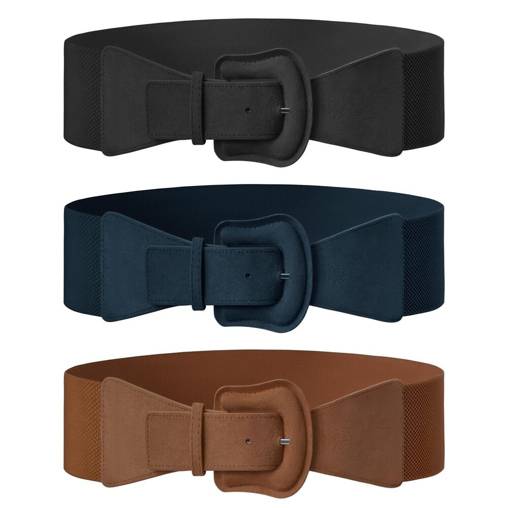 9346 3 Pack Suede Womens Elastic Wide Belts For Dresses Fashion
